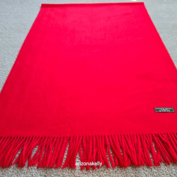 Wool/Cashmere Red Scarf with Fringe Virgin Wool - Picture 7 of 13